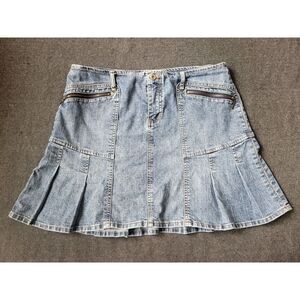 Vintage 90s Y2K Baccini Denim Mini Skirt Pleated Volup Size L/XL 14 Zipper